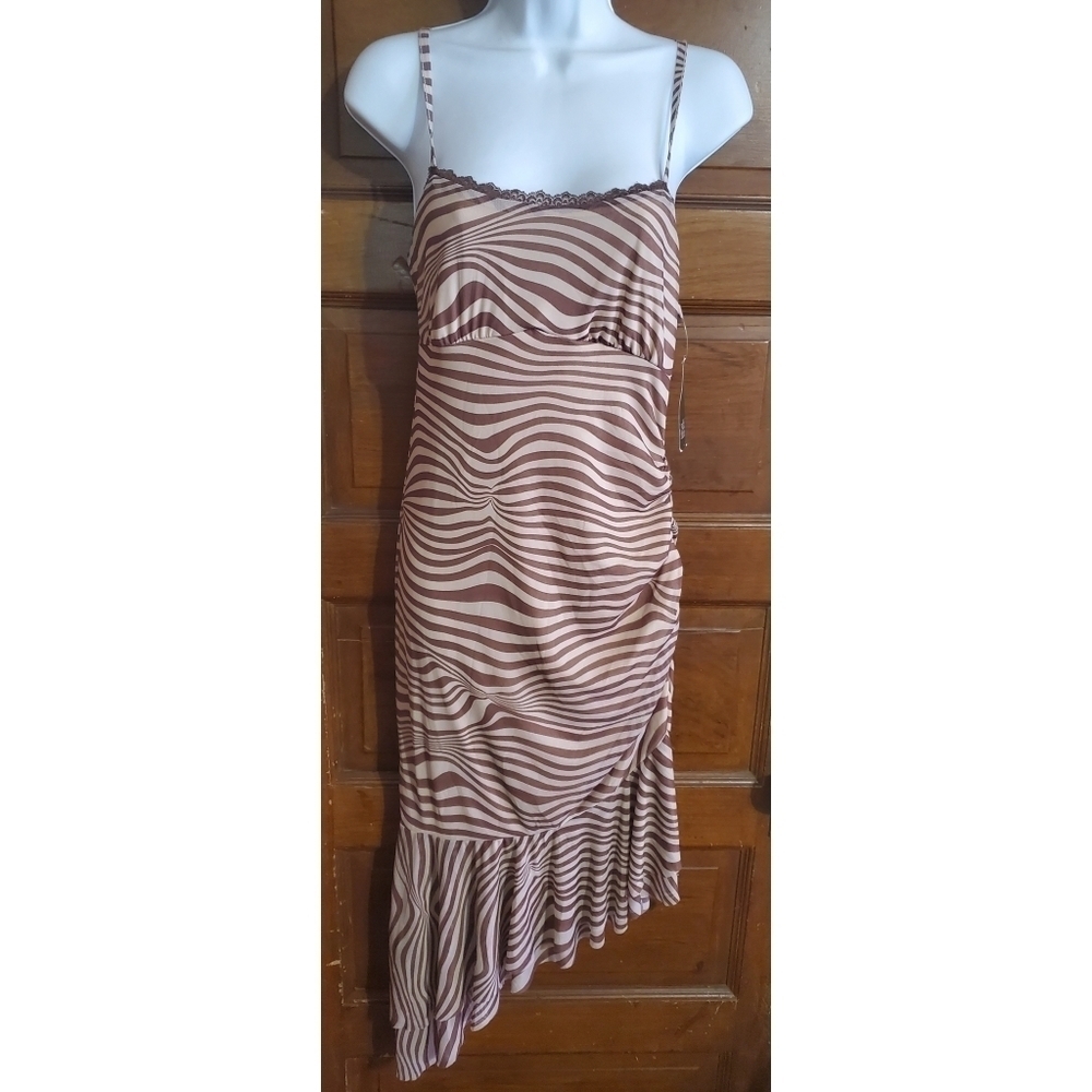 Wild Fable Sleeveless Light Brown Zebra Striped Mesh Dress